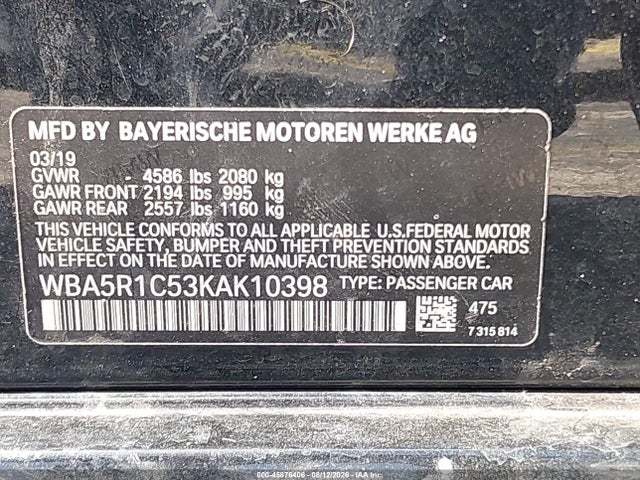 Aukcja sprzedaży 2019 Bmw 330i, vin: WBA5R1C53KAK10398, numer aukcji: 45876406