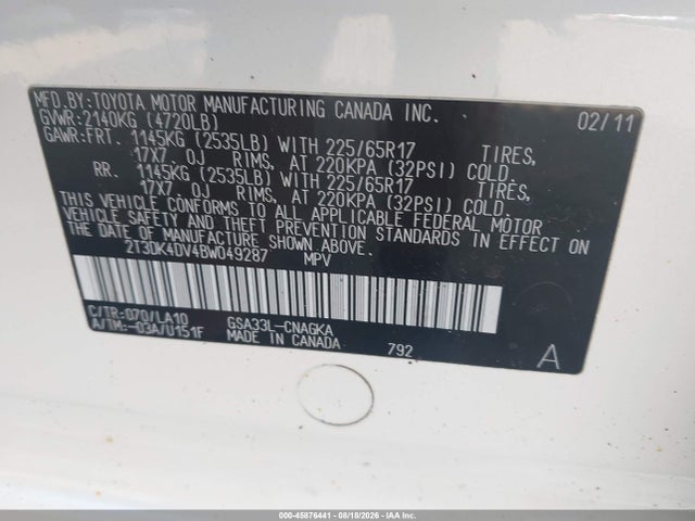 2011 Toyota Rav4 Limited V6 მანქანა იყიდება აუქციონზე, vin: 2T3DK4DV4BW049287, აუქციონის ნომერი: 45876441