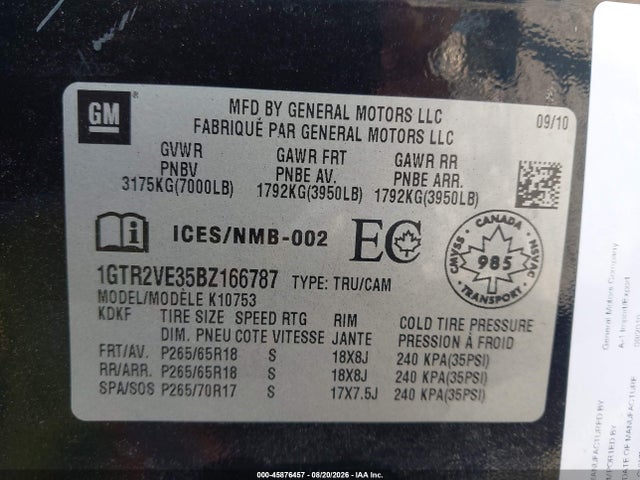 Продаж на аукціоні авто 2011 Gmc Sierra 1500 Sle, vin: 1GTR2VE35BZ166787, номер лоту: 45876457