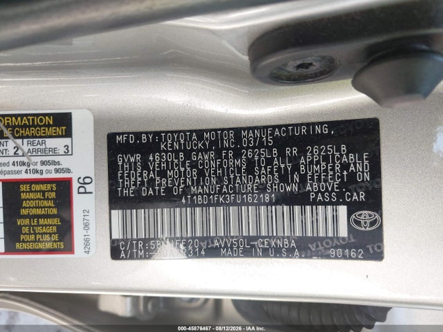 Aukcja sprzedaży 2015 Toyota Camry Hybrid Le, vin: 4T1BD1FK3FU162181, numer aukcji: 45876467