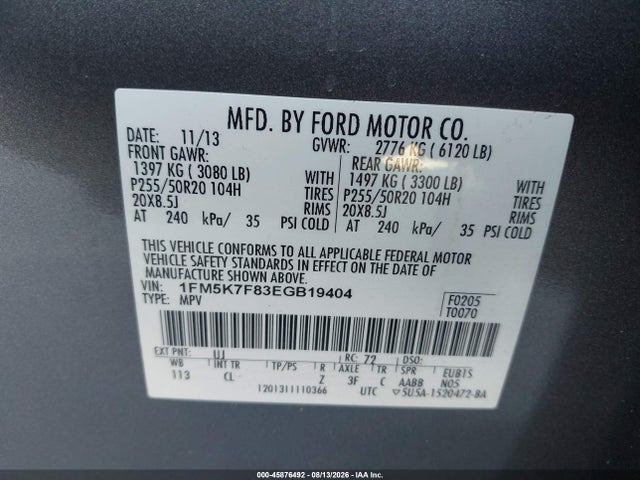 Ford Explorer Limited 2014 1FM5K7F83EGB19404 Image 9