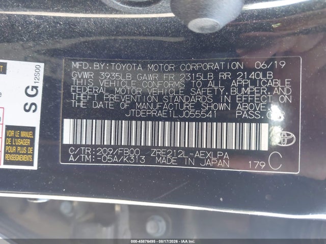 Продаж на аукціоні авто 2020 Toyota Corolla Le, vin: JTDEPRAE1LJ055541, номер лоту: 45876495