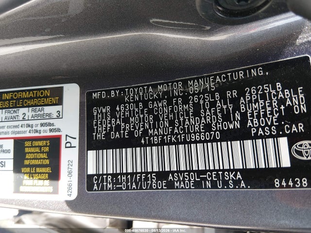 Toyota CAMRY SE 2015 4T1BF1FK1FU966070 Image 9