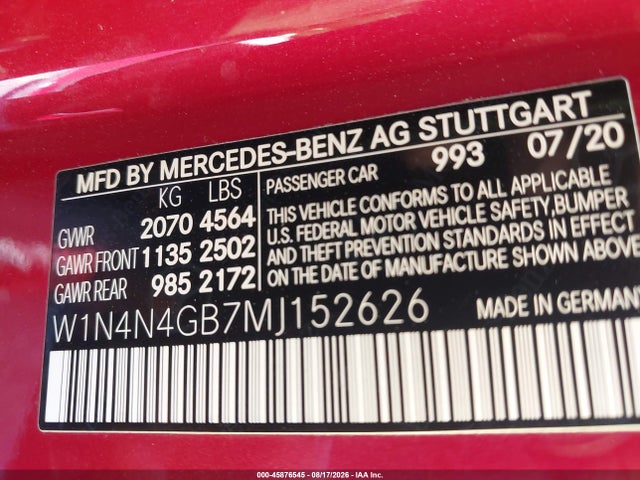 W1N4N4GB7MJ152626 Mercedes-Benz GLA 250