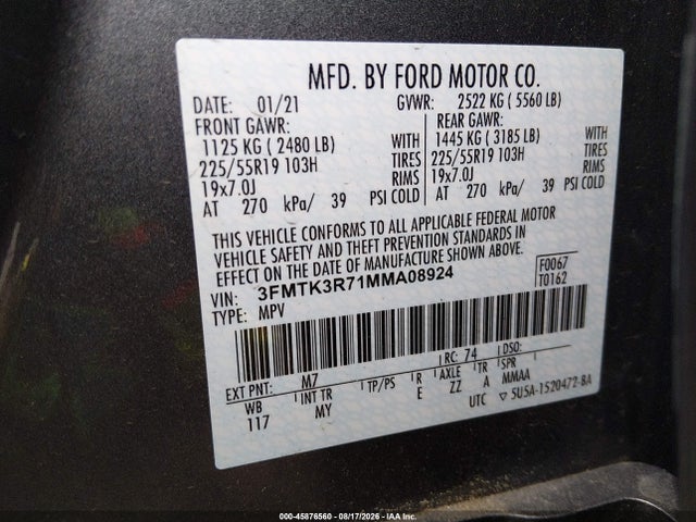 3FMTK3R71MMA08924 Ford Mustang Mach-e Premium