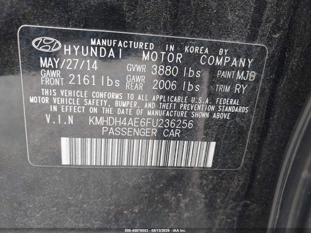 Aukcja sprzedaży 2015 Hyundai Elantra Se, vin: KMHDH4AE6FU236256, numer aukcji: 45876583