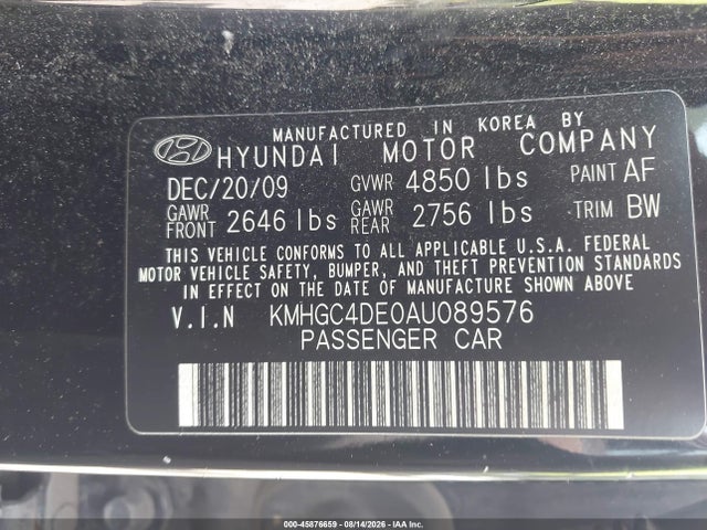 2010 Hyundai Genesis 3.8 მანქანა იყიდება აუქციონზე, vin: KMHGC4DE0AU089576, აუქციონის ნომერი: 45876659