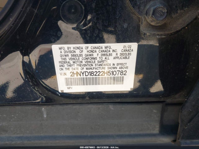 Продажа на аукционе авто 2002 Acura Mdx, vin: 2HNYD18222H510782, номер лота: 45876663