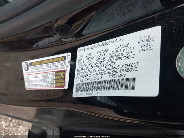 Auction sale of the 2020 Acura Rdx Advance Package, vin: 5J8TC2H76LL024213, lot number: 45876687