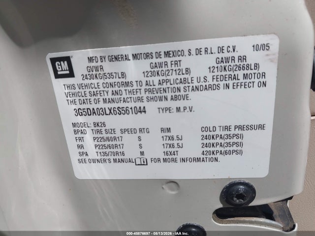 Aukcja sprzedaży 2006 Buick Rendezvous Cx, vin: 3G5DA03LX6S561044, numer aukcji: 45876697