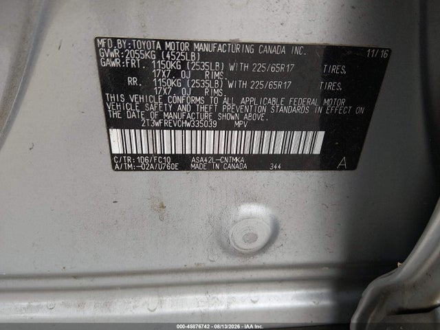 Продаж на аукціоні авто 2017 Toyota Rav4 Xle, vin: 2T3WFREV0HW335039, номер лоту: 45876742
