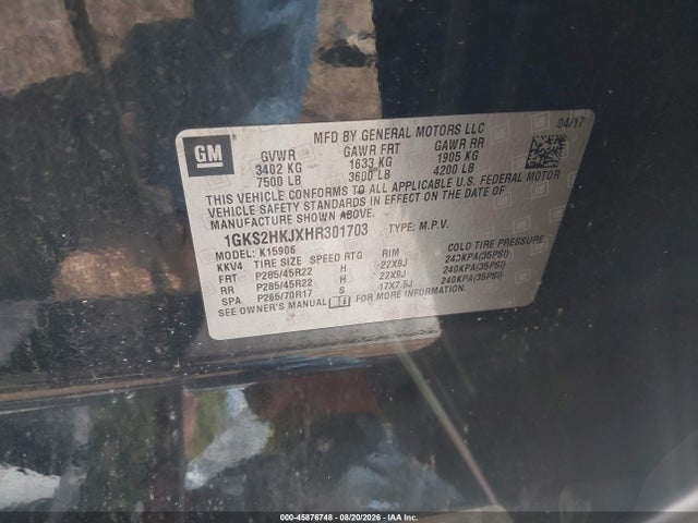 Aukcja sprzedaży 2017 Gmc Yukon Xl Denali, vin: 1GKS2HKJXHR301703, numer aukcji: 45876748