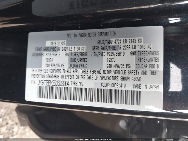 Aukcja sprzedaży 2025 Mazda Cx-5 2.5 S Premium Plus, vin: JM3KFBEM3S0628904, numer aukcji: 45876751
