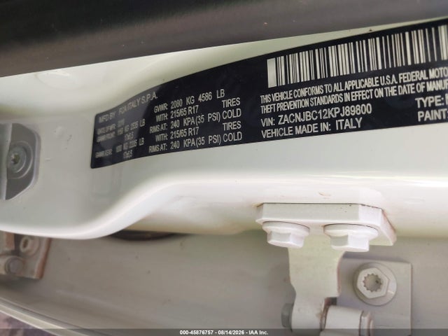 45876757 :رقم المزاد ، ZACNJBC12KPJ89800 vin ، 2019 Jeep Renegade Trailhawk 4x4 مزاد بيع