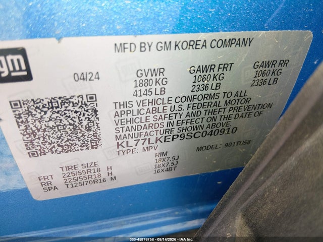 KL77LKEP9SC040910 Chevrolet Trax Fwd Activ