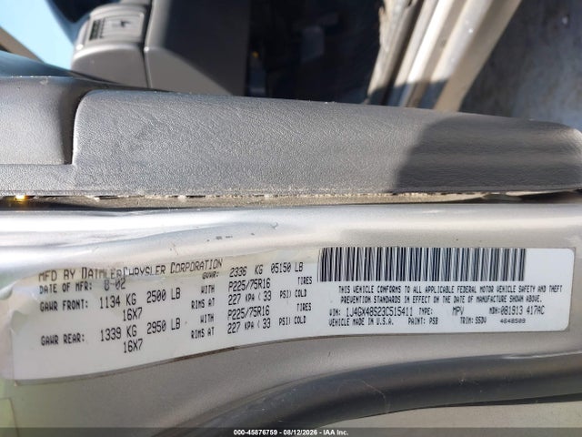 Aukcja sprzedaży 2003 Jeep Grand Cherokee Laredo, vin: 1J4GX48S23C515411, numer aukcji: 45876759