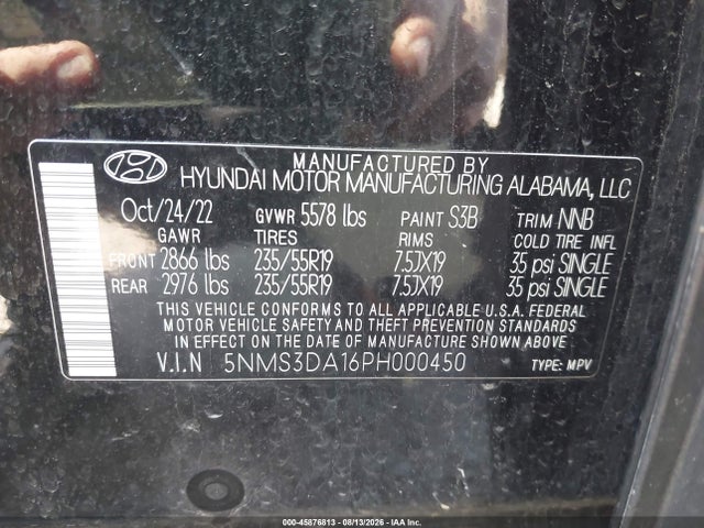 45876813 :رقم المزاد ، 5NMS3DA16PH000450 vin ، 2023 Hyundai Santa Fe Hybrid Sel Premium مزاد بيع