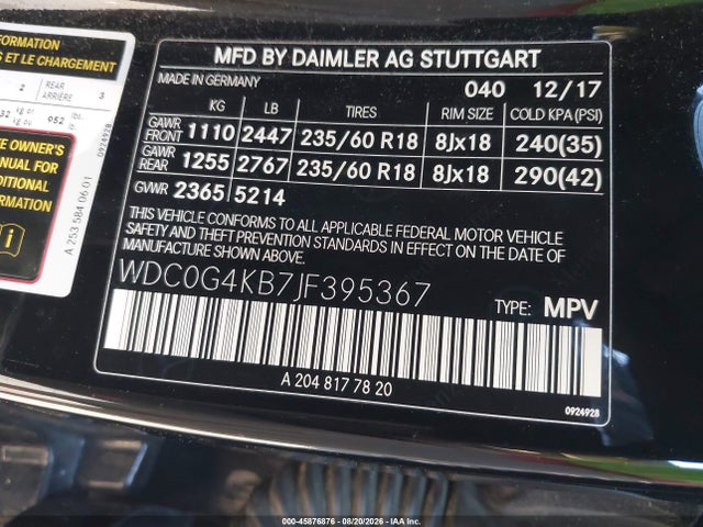 Продаж на аукціоні авто 2018 Mercedes-benz Glc 300 4matic, vin: WDC0G4KB7JF395367, номер лоту: 45876876