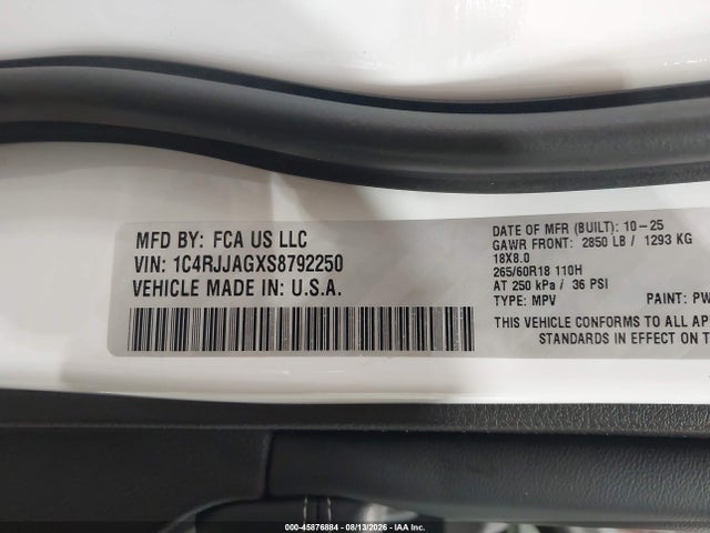 Продаж на аукціоні авто 2025 Jeep Grand Cherokee L Laredo X 4x2, vin: 1C4RJJAGXS8792250, номер лоту: 45876884