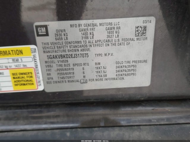 Aukcja sprzedaży 2014 Buick Enclave, vin: 5GAKVBKD2EJ317075, numer aukcji: 45876885