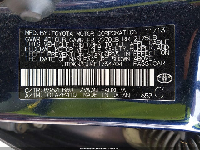 JTDKN3DU4E1764704 Toyota Prius