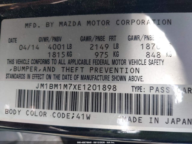 Продажа на аукционе авто 2014 Mazda Mazda3 I Grand Touring, vin: JM1BM1M7XE1201898, номер лота: 45876949