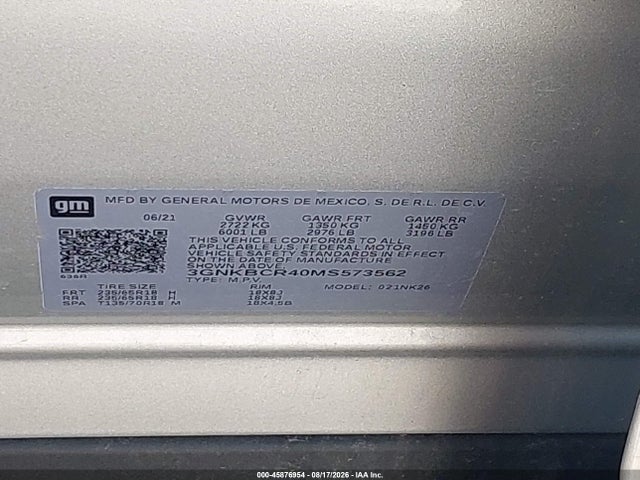 Продажа на аукционе авто 2021 Chevrolet Blazer Fwd 2lt, vin: 3GNKBCR40MS573562, номер лота: 45876954