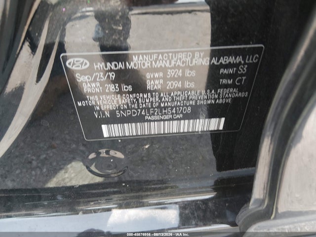 Продаж на аукціоні авто 2020 Hyundai Elantra Se, vin: 5NPD74LF2LH541708, номер лоту: 45876956