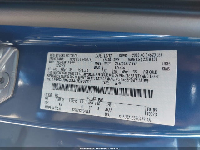Ford ESCAPE SE 2018 1FMCU0GD9JUB26731 Image 9