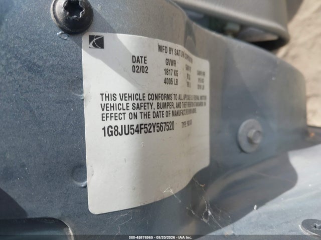 2002 Saturn L-series L200 მანქანა იყიდება აუქციონზე, vin: 1G8JU54F52Y567520, აუქციონის ნომერი: 45876965