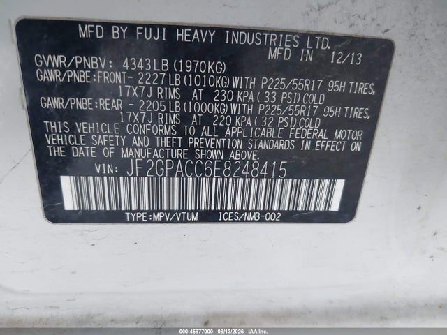 Продаж на аукціоні авто 2014 Subaru Xv Crosstrek 2.0i Premium, vin: JF2GPACC6E8248415, номер лоту: 45877000