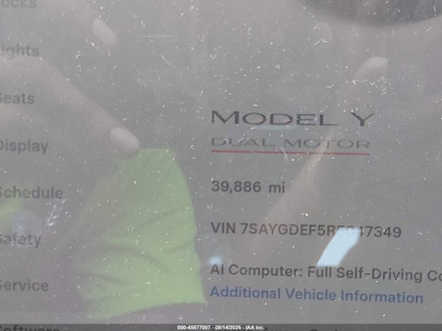 2024 Tesla Model Y Performance Dual Motor All-wheel Drive მანქანა იყიდება აუქციონზე, vin: 7SAYGDEF5RF047349, აუქციონის ნომერი: 45877007