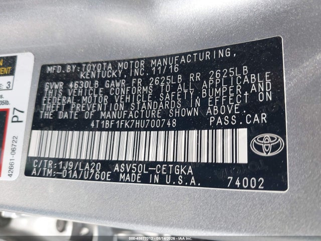 Toyota CAMRY XLE 2017 4T1BF1FK7HU700748 Image 9