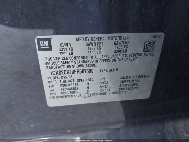 Продаж на аукціоні авто 2015 Gmc Yukon Denali, vin: 1GKS2CKJ9FR507580, номер лоту: 45877013