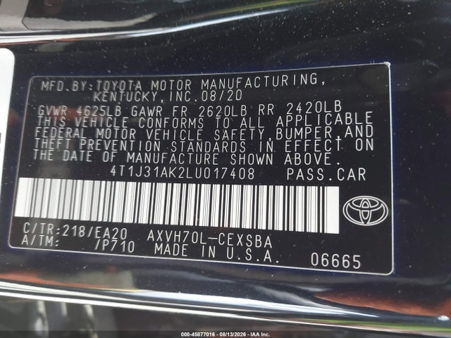 4T1J31AK2LU017408 Toyota Camry Se Hybrid
