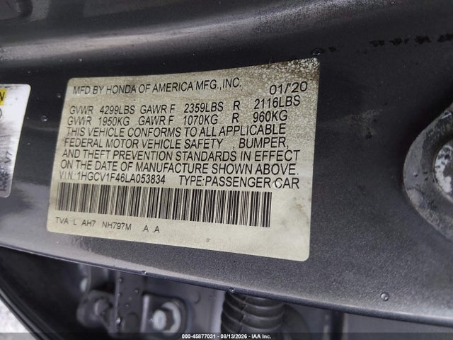 Honda ACCORD EX 2020 1HGCV1F46LA053834 Image 9