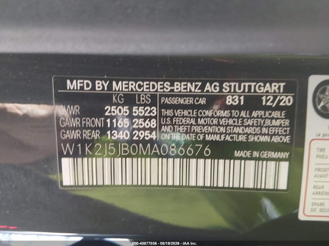 2021 Mercedes-benz Cls 450 მანქანა იყიდება აუქციონზე, vin: W1K2J5JB0MA086676, აუქციონის ნომერი: 45877036