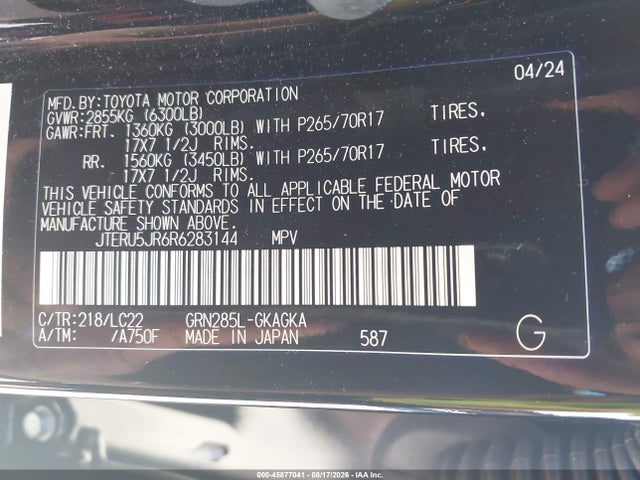 Aukcja sprzedaży 2024 Toyota 4runner Trd Off Road Premium, vin: JTERU5JR6R6283144, numer aukcji: 45877041
