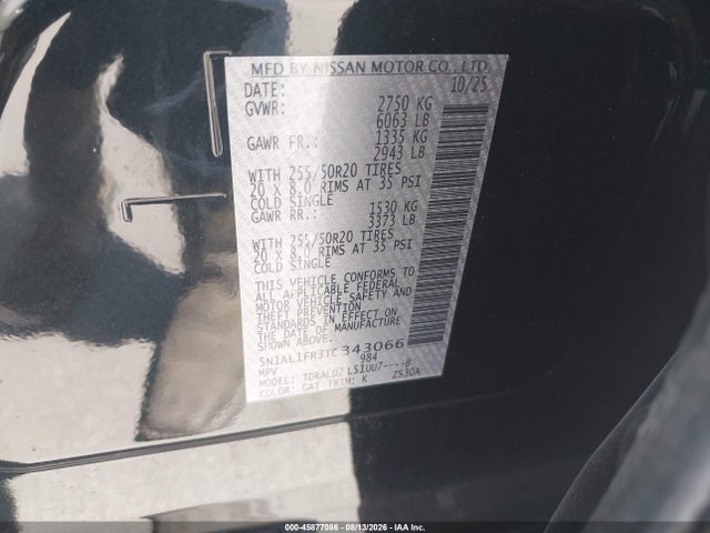 Продаж на аукціоні авто 2026 Infiniti Qx60 Luxe, vin: 5N1AL1FR3TC343066, номер лоту: 45877086