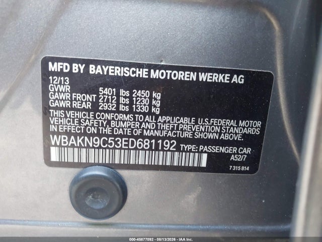 Aukcja sprzedaży 2014 Bmw 550i, vin: WBAKN9C53ED681192, numer aukcji: 45877092