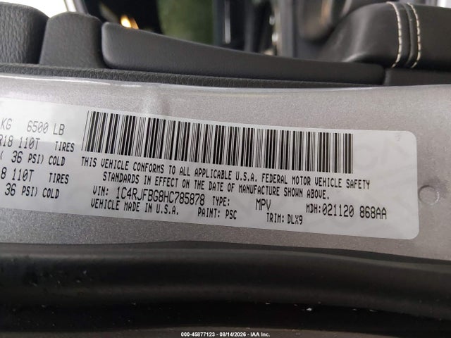 Продаж на аукціоні авто 2017 Jeep Grand Cherokee Limited, vin: 1C4RJFBG8HC785878, номер лоту: 45877123