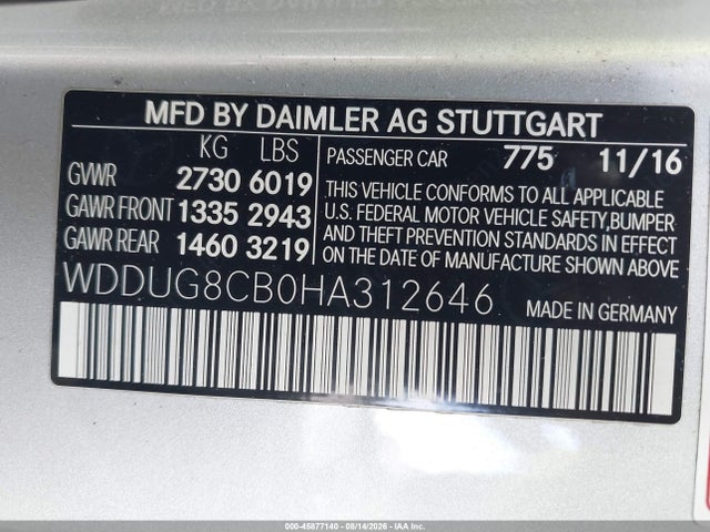Продаж на аукціоні авто 2017 Mercedes-benz S 550, vin: WDDUG8CB0HA312646, номер лоту: 45877140