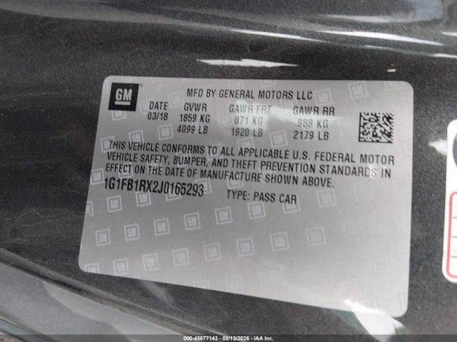 1G1FB1RX2J0165293 Chevrolet Camaro 1lt