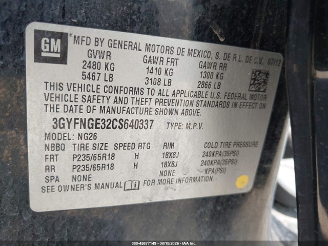 Aukcja sprzedaży 2012 Cadillac Srx Standard, vin: 3GYFNGE32CS640337, numer aukcji: 45877149