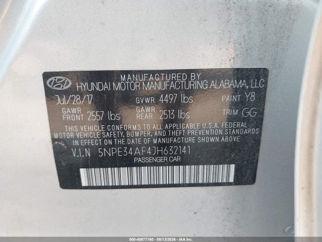 Продажа на аукционе авто 2018 Hyundai Sonata Sel, vin: 5NPE34AF4JH632141, номер лота: 45877160