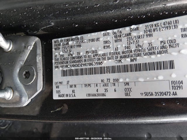 Aukcja sprzedaży 2017 Ford Escape Se, vin: 1FMCU9GD2HUB03595, numer aukcji: 45877165