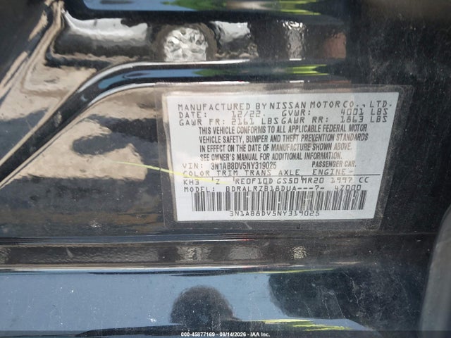 Продаж на аукціоні авто 2022 Nissan Sentra Sr Xtronic Cvt, vin: 3N1AB8DV5NY319025, номер лоту: 45877169