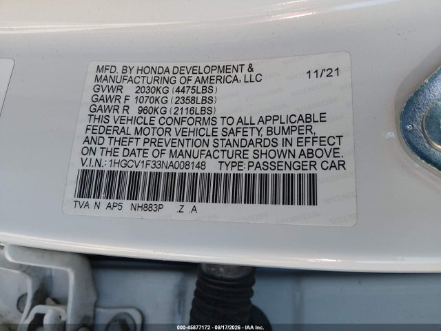 1HGCV1F33NA008148 Honda Accord Sport