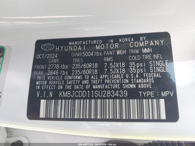 Продаж на аукціоні авто 2025 Hyundai Tucson Hybrid Sel Convenience, vin: KM8JCDD11SU283439, номер лоту: 45877184