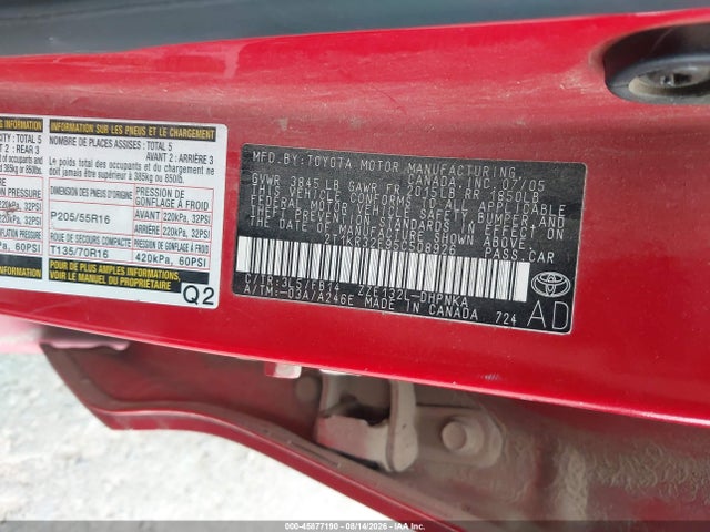 Auction sale of the 2005 Toyota Matrix Xr, vin: 2T1KR32E95C508926, lot number: 45877190